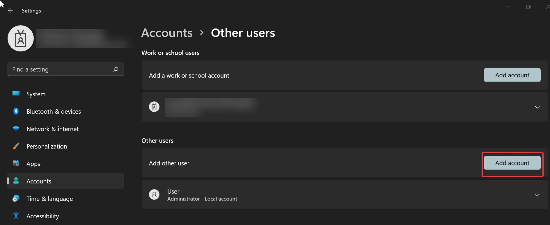 Add user to administrator Group-Add account