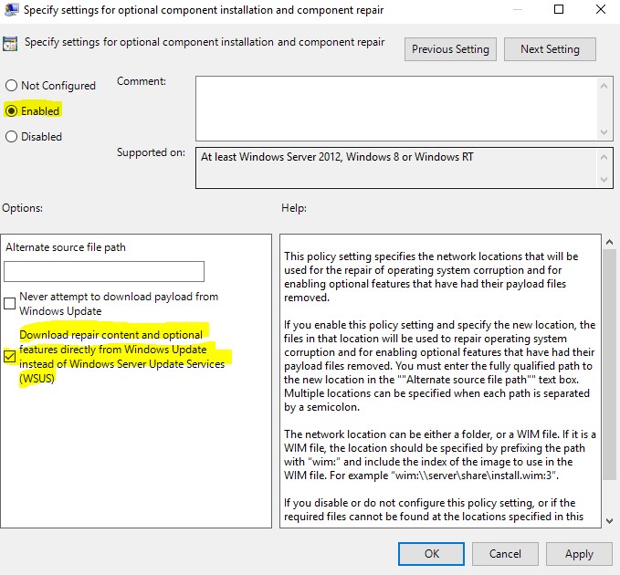 changing the group policy-0x800F081F