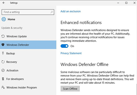 how to enable windows defender