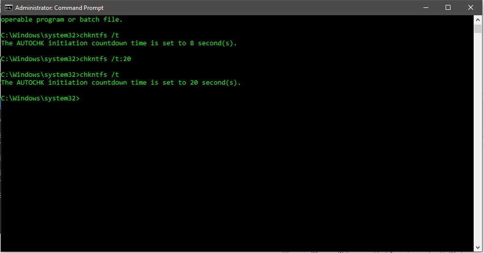 Reduce CHKDSK countdown time using command prompt