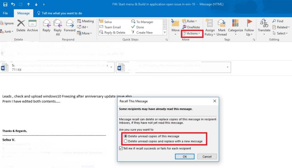 How to Recall sent Mails in Outlook 2016? Technoresult