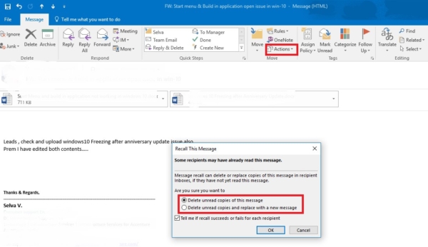 How to Recall sent Mails in Outlook 2016? — Tech Support