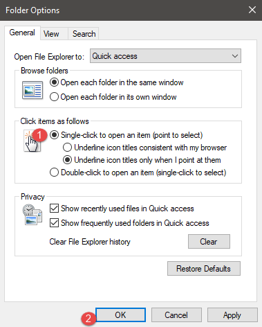 open files with a single click in windows 10