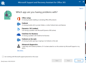 outlook support and recovery assistant