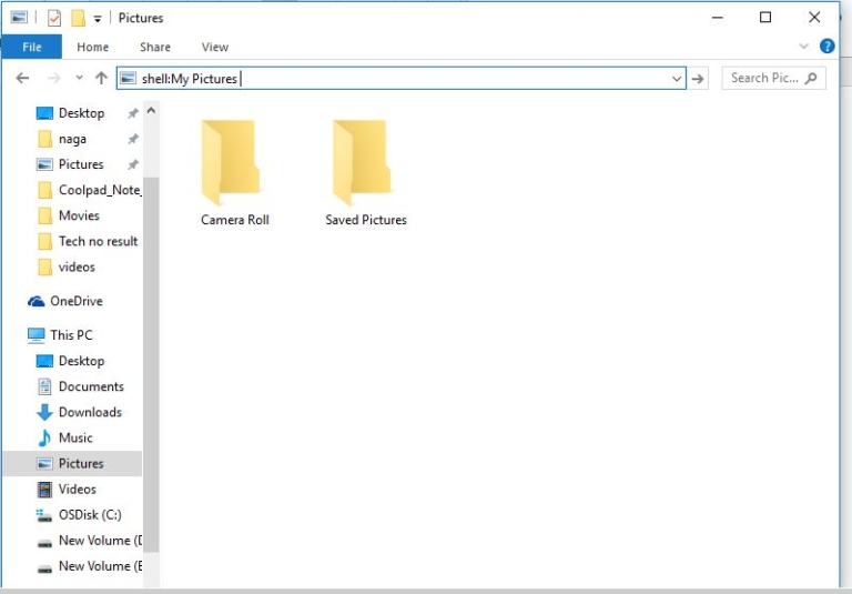 restore default folder locations windows 10