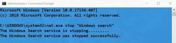 Stopping windows search in command prompt-100% Disk usage in Task Manager