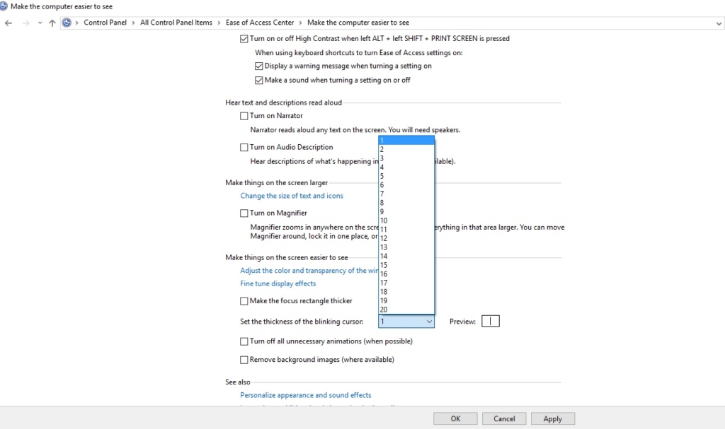 How to reduce the size of Blinking Cursor Thickness? Technoresult