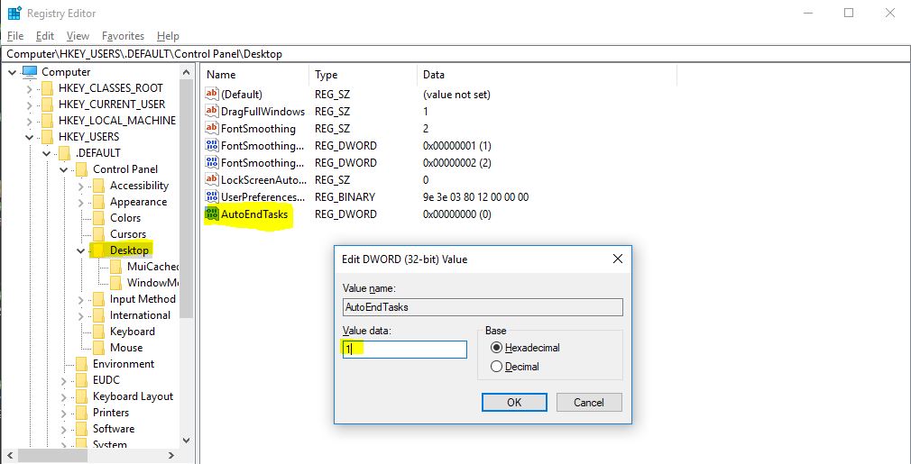 Disable This app is preventing shutdown message in Windows 10