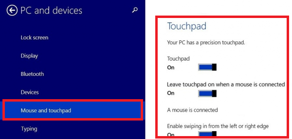 Disable Touchpad - opening touch pad setting in windows 8