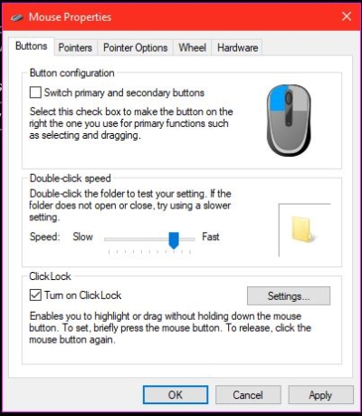 turning on the mouse click Lock-Mouse Click Lock