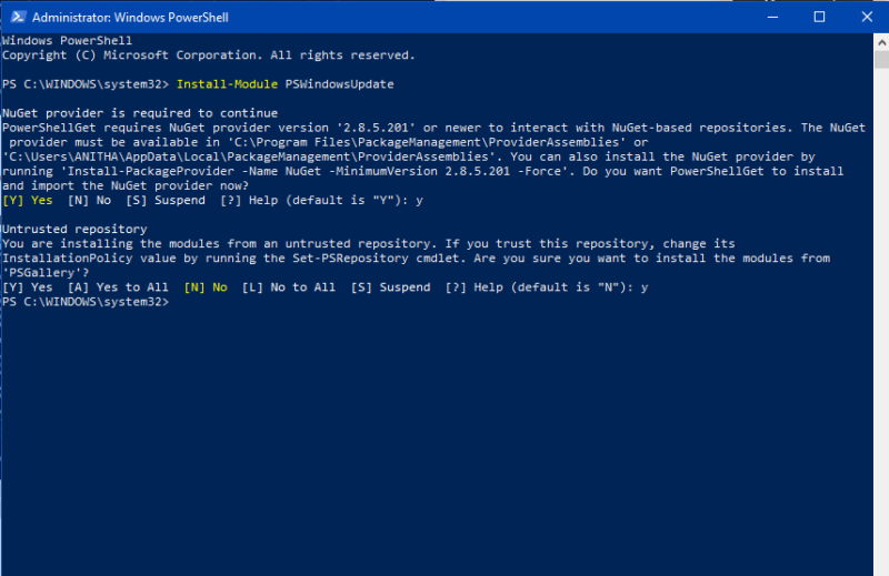 Installing PS Module in Powershell-Windows Update using PowerShell