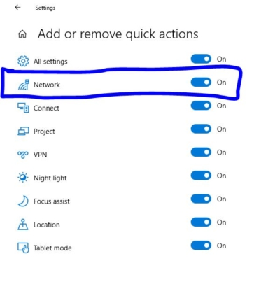 clicking on network quick actions-Wifi icon missing