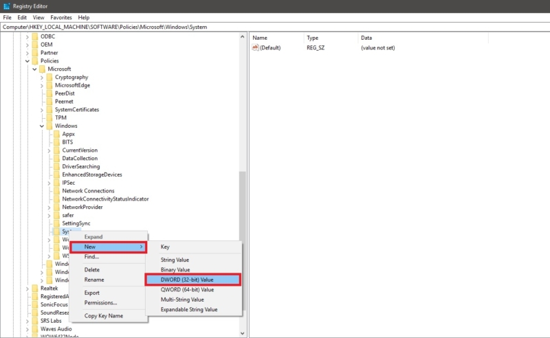 Creating new Dword -disable security Questions