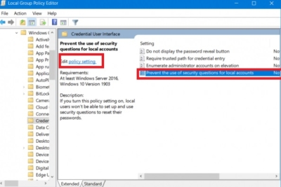 Disabling the security question using group policy editor-disable security Questions