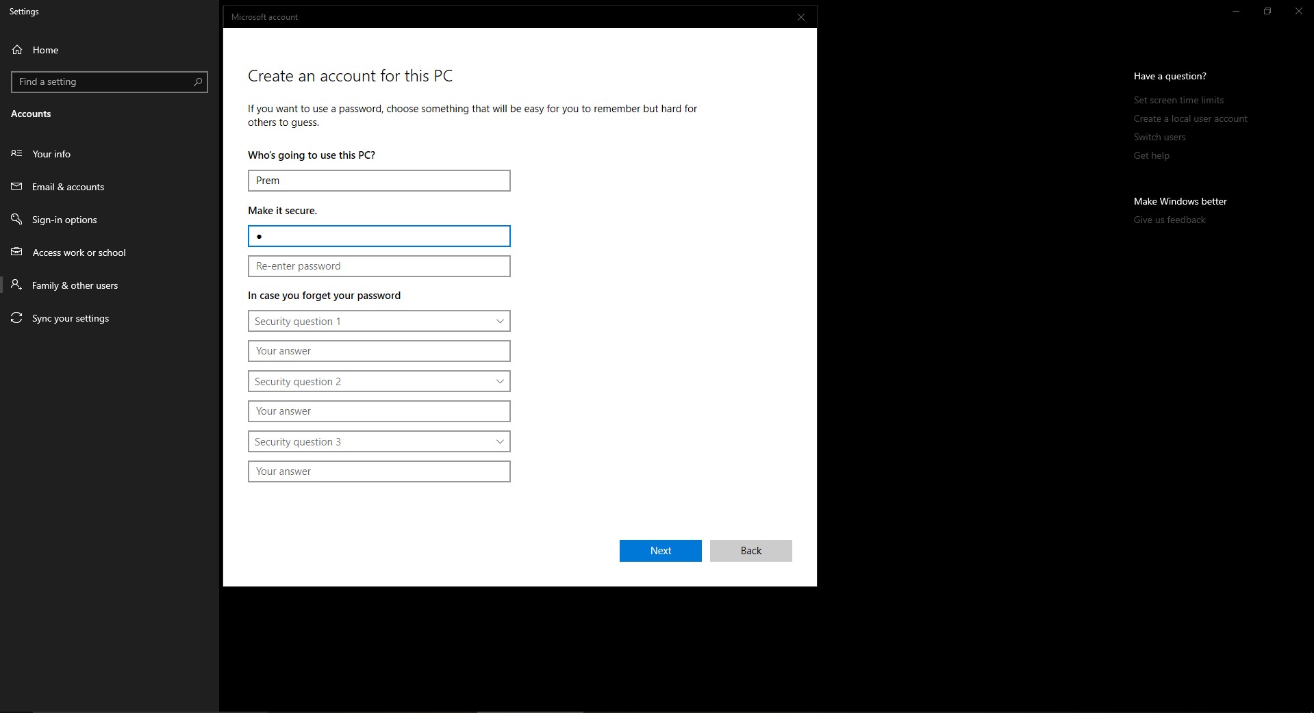 How to Enable/disable security Questions in windows 10?