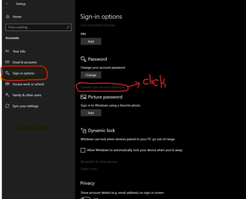 signin option -disable security Questions