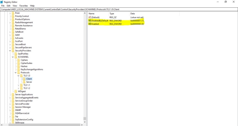 enable tls 1.2 windows 10