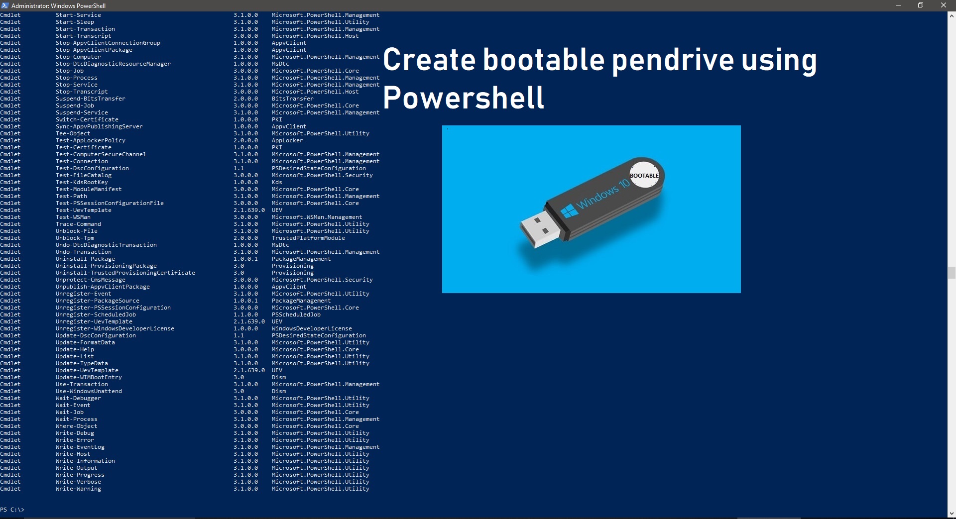 How to create a bootable USB disk using PowerShell?