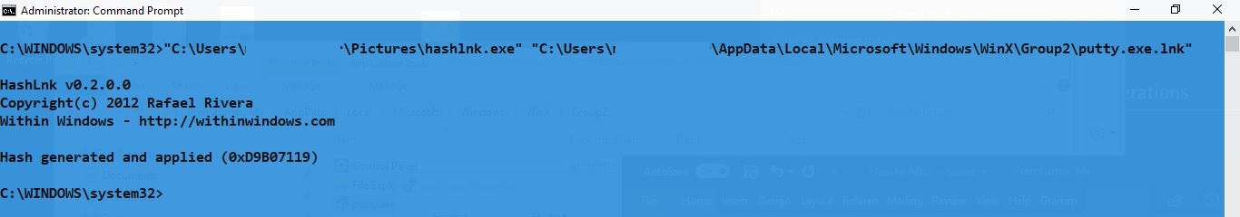 executing the hashlnk commandd-ADD Shortcuts to WIN+X Menu