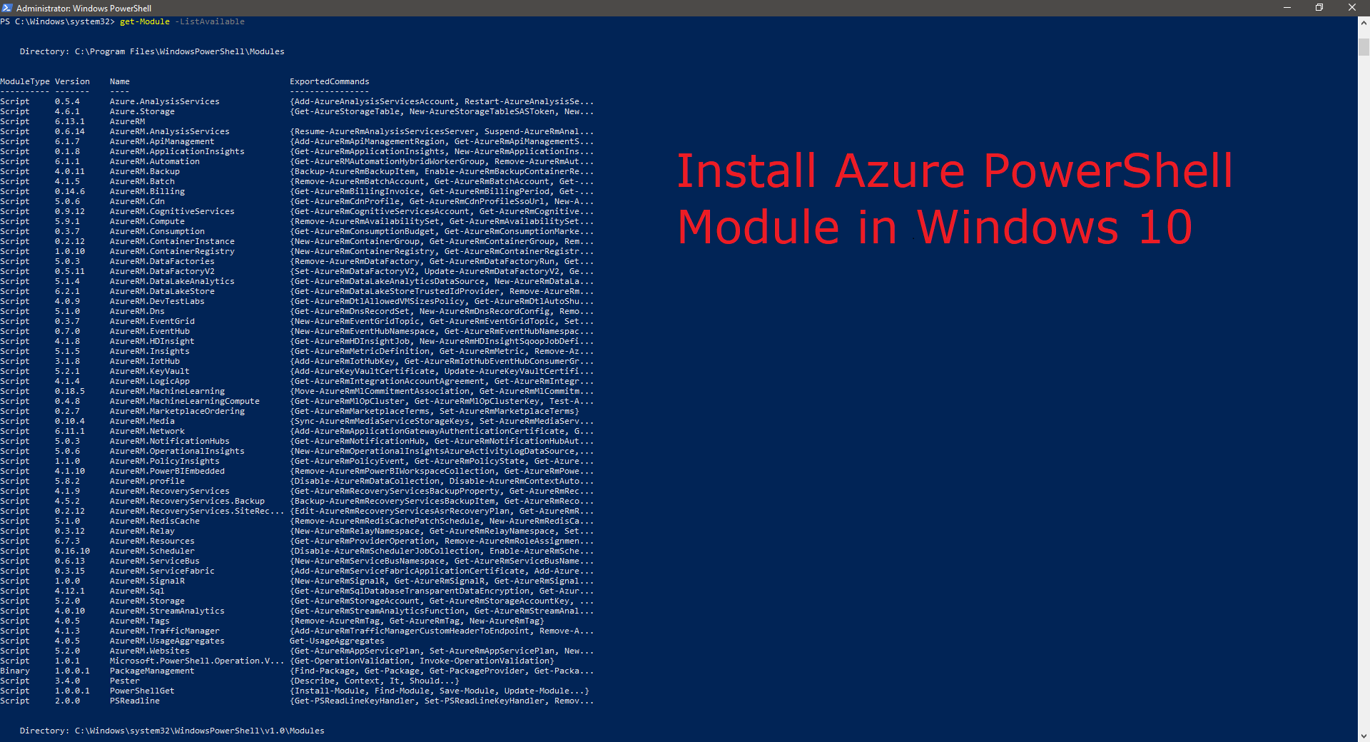 How to install Azure PowerShell Module in Windows 10?