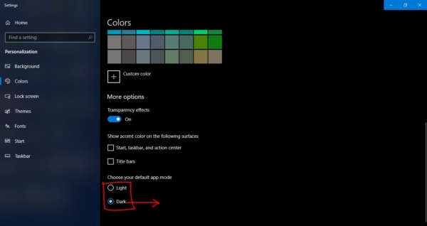 Choosing colors option-Enable Dark Mode in Chrome