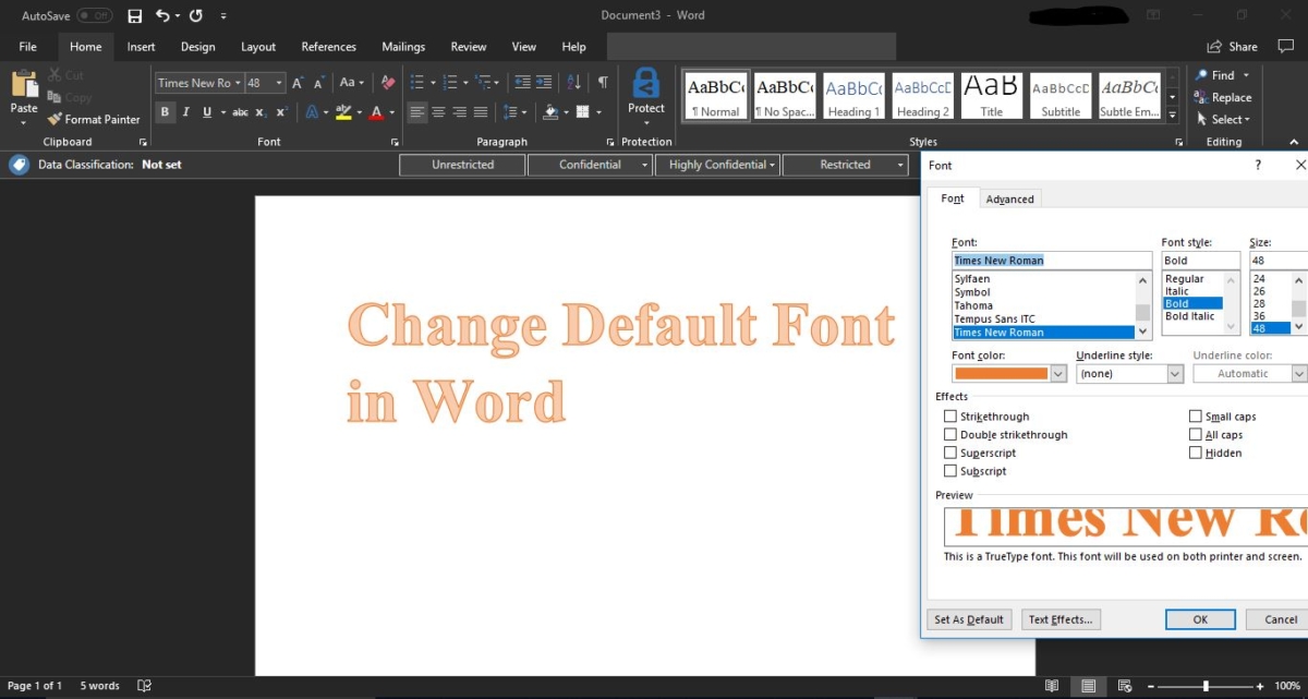 changing default font in word for mac