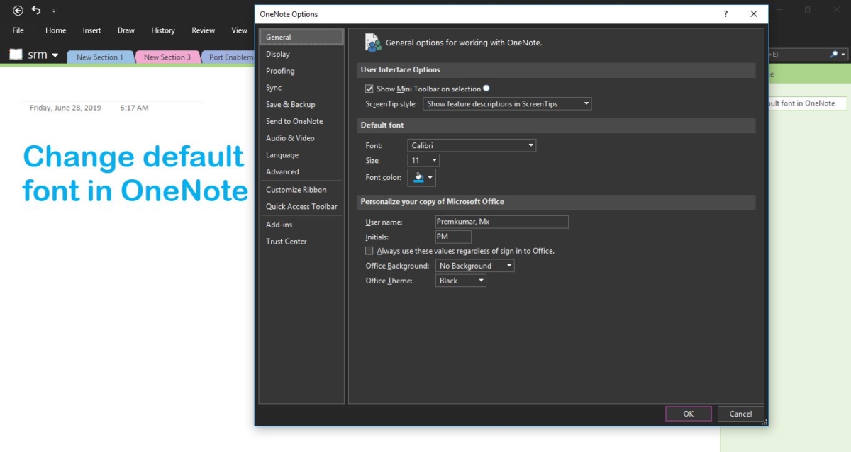 How to change default font in onenote technoresult