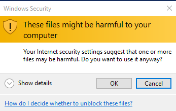 These files might be harmful warning message