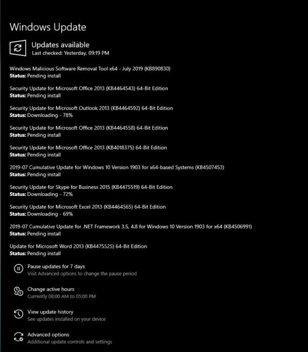 Installing pending updates