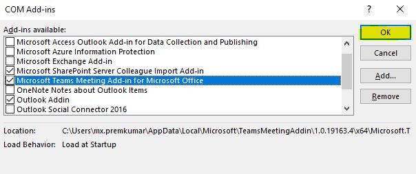 enable Teams add-in-fix Outlook Keeps Disabling the Teams add-ins