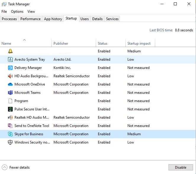 how to disable skype for business startup