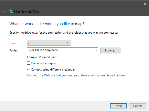 map a Network drive in windows 