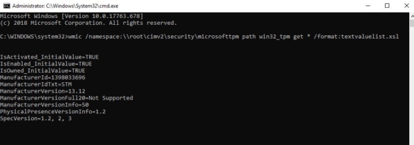 Check TPM status using Command Prompt