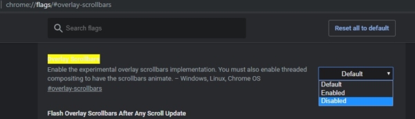 Hide Chrome Scrollbar using overlay settings 