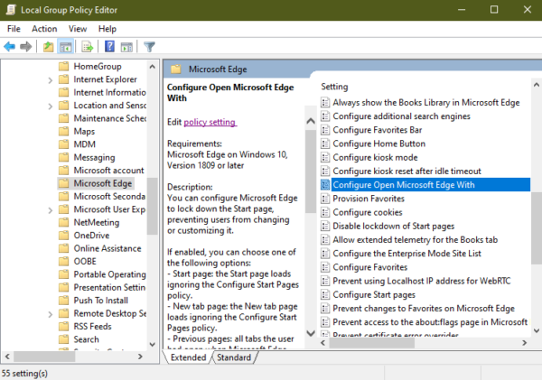 open group policy editor and configure open Microsoft edge