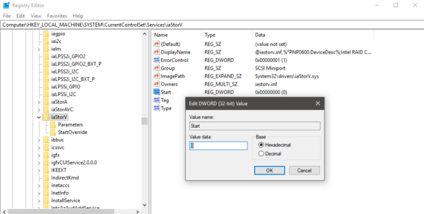 Enable AHCI using regedit