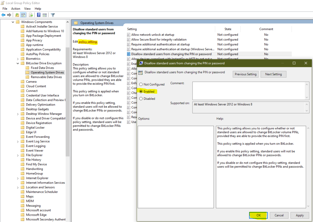 How to Restrict Standard Users from Changing Bitlocker PIN in Windows