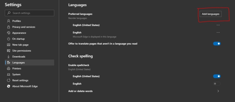 Change Language in Microsoft edge 