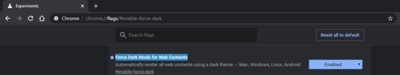 Enable Force dark mode for web contents