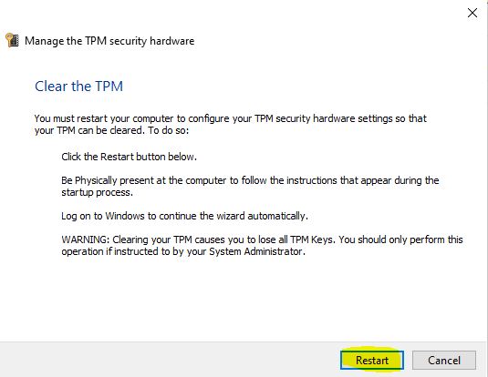 Clear TPM to fix Too many PIN entry attempts