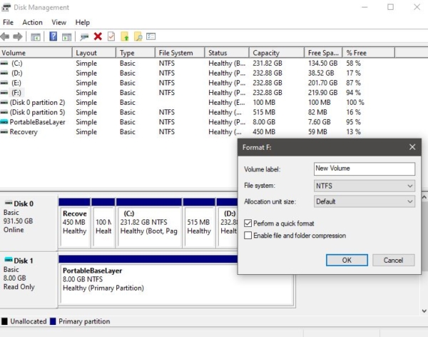 Format using Disk management The file is too large for the destination file system