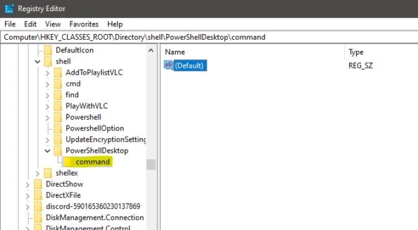 Create new command registry Key