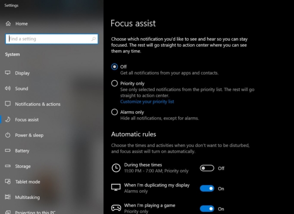 Turn on the Focus assist to fix App Default was Reset