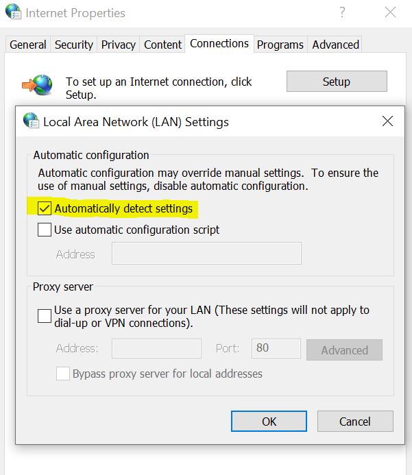 Automatically detect settings can’t connect to this network
