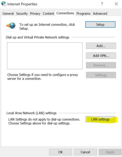LAN settings 0x800f0831