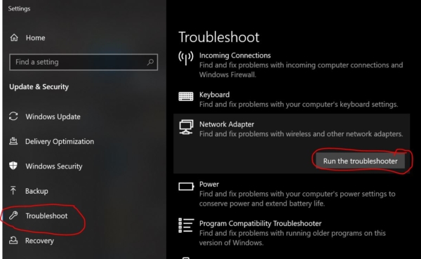 Run the network troubleshooter