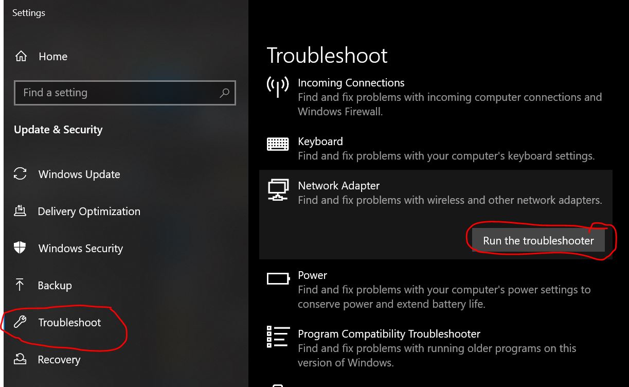 fix Ping Transmit Failed by running network troubleshooter