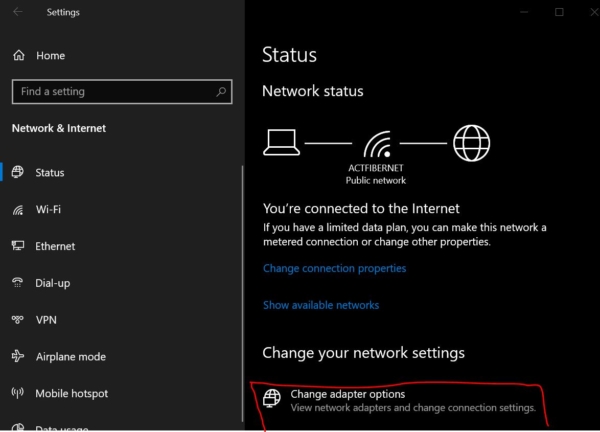 Change adapter options can’t connect to this network