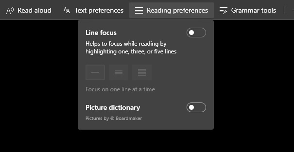 Enable Picture Dictionary in Immersive reading mode