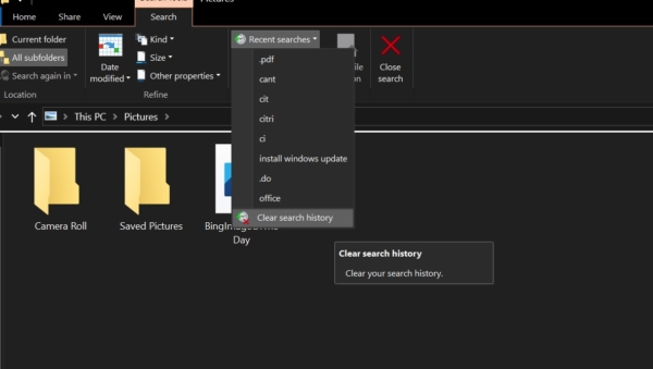 Clear Search History in File Explorer